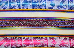 Chinchero Stoff Ethno bunt gestreift aus Peru, webstoff Meterware zum Nähen, DIY Fabric, 50 cm, Weiß