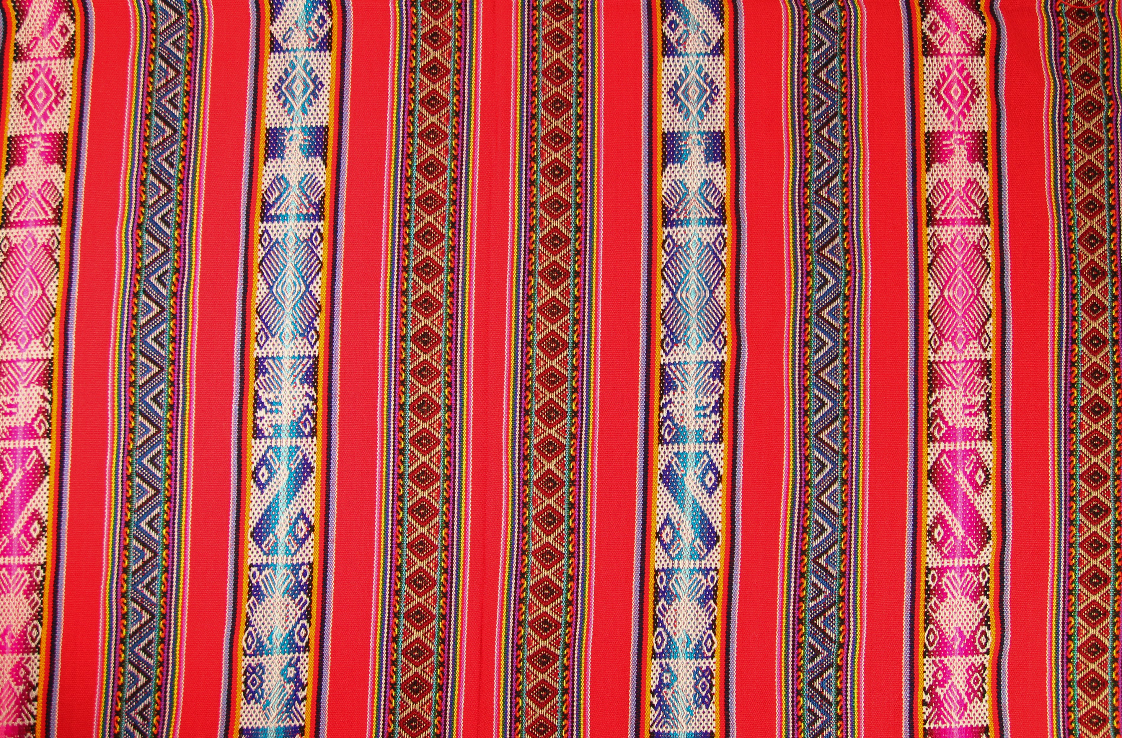 Chinchero Stoff Ethno bunt gestreift aus Peru, webstoff Meterware zum Nähen, DIY Fabric, 50 cm, Rot
