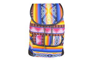 Ethno Rucksack Backpack aus Stoff und Leder Peru Hippie Boho Aguayo Inka