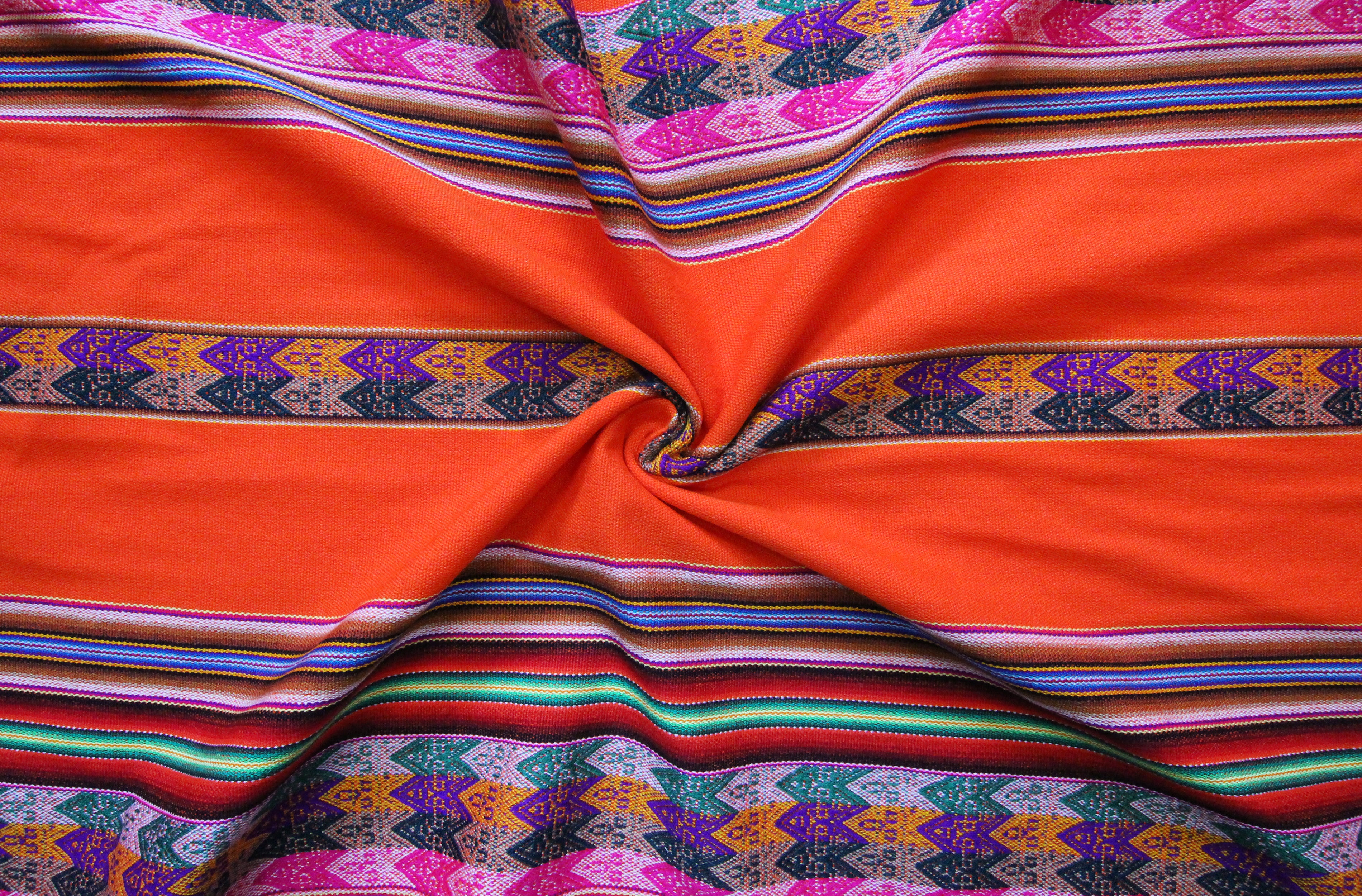 Machas Stoff Ethno bunt gestreift aus Peru, webstoff Meterware zum Nähen, DIY Fabric, 50 cm, Neon Orange