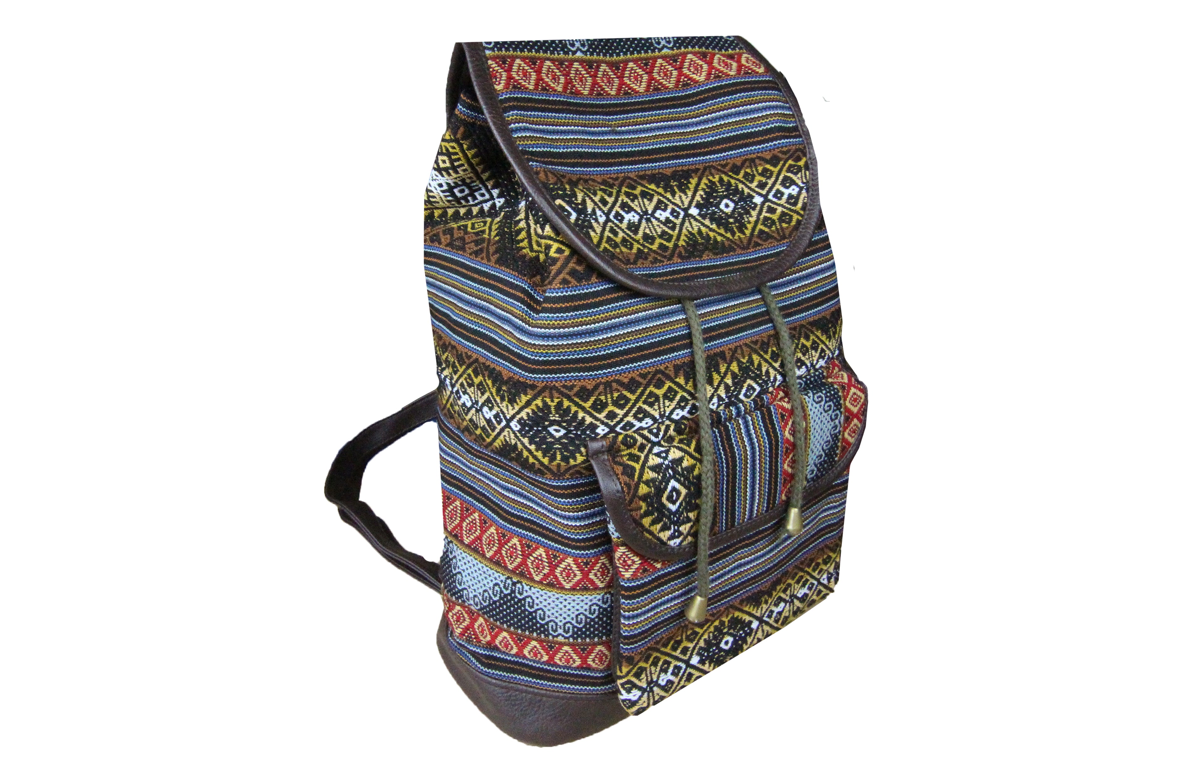 Ethno Rucksack Backpack aus Stoff und Leder Peru Hippie Boho Aguayo Inka